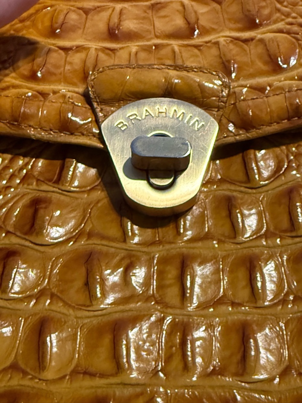 Brahmin Cognac Croc-Embossed Shoulder Bag - Picture 6 of 9